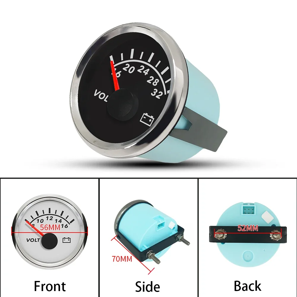 Newest Waterproof Boat 52mm 8-16V 16-32V 8-32V Voltmeter Volt Gauge Meter with Red Backlight for Car Yacht Truck Universal