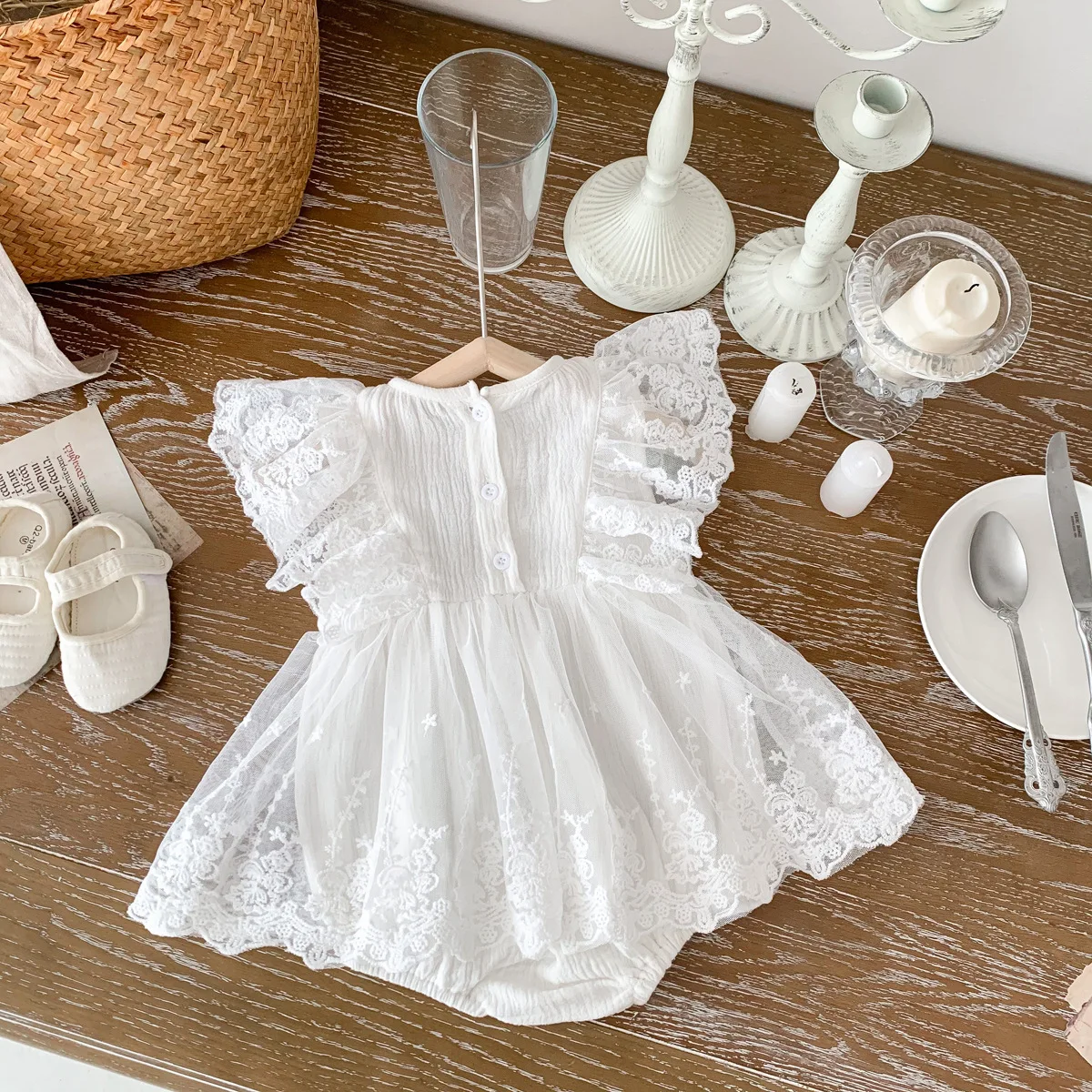 Baby Girls Baptism Clothes Cake Smash Outfits White Lace Muslin Cotton Jumpsuit