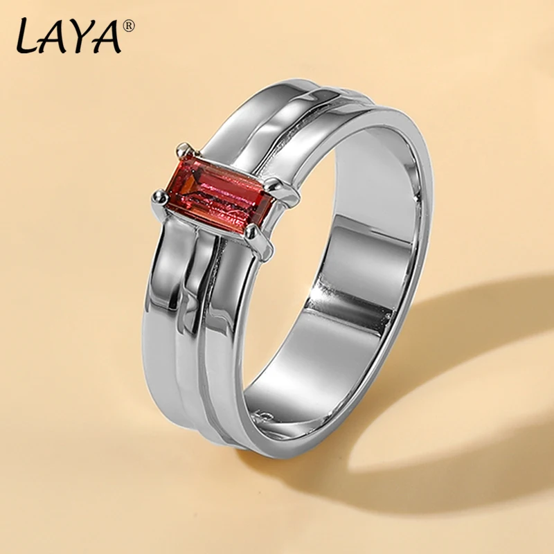 

LAYA Pure 925 Sterling Silver Ring For Women Sparkling Natural Garnet Minimalist Gold Line Charming Original Fine Jewelry