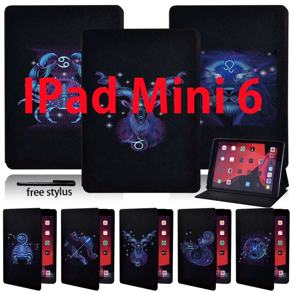 Tablet Case for IPad Mini 6 Case 2021 IPad Mini 6th Generation 8.3 Inch Zodiac Sign Pattern Leather Stand Protective Case