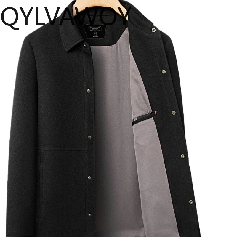 

QYLVAWOY весенне-осенняя мужская куртка с лацканами, деловая повседневная верхняя одежда для среднего возраста, стильная, удобная, высококачественная, LJ2745
