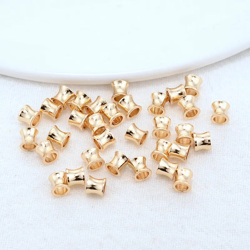 20PCS 4.2*4.7MM 14K Gold Color Brass Big Holes Cylindrical Beads Spacer Beads Bracelet High Quality Diy Jewelry Accessories