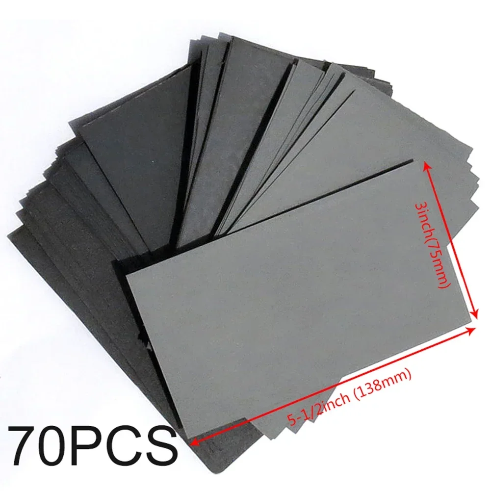 

70pcs Car Sandpaper 600/800/1000/1200/1500/2000/2500grit Wet/Dry For Auto Furniture Industry Electronics Polishing Grinding