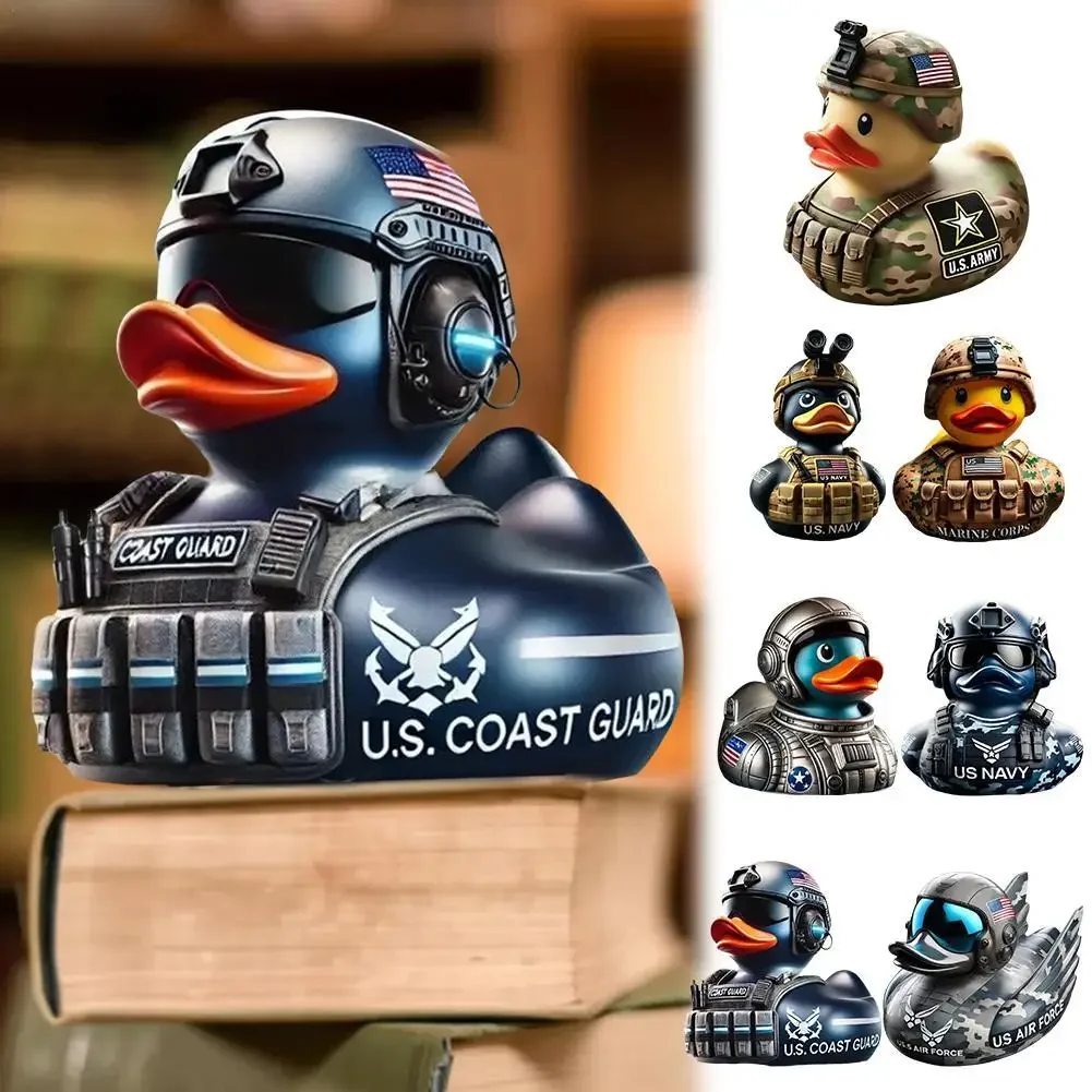 1pc Creative Duck Ornament Veteran Tribute Resin Duck Statue Gothic Sculpture Punk Animal Figurine Desktop Craft Car Collectible view 3