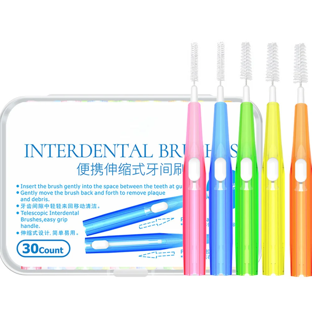 

30 pcs Interdental Brush 0.7Mm Blue Retractable For Braces Implants Crowns Teeth Cleaning Oral Care Tool Interdental Cleaners