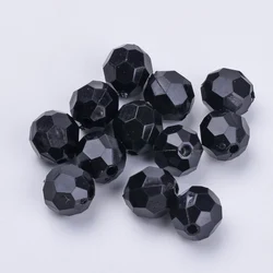 1810pcs/500g Acrylic Beads Faceted Round Black 8x7mm Hole: 1.5mm