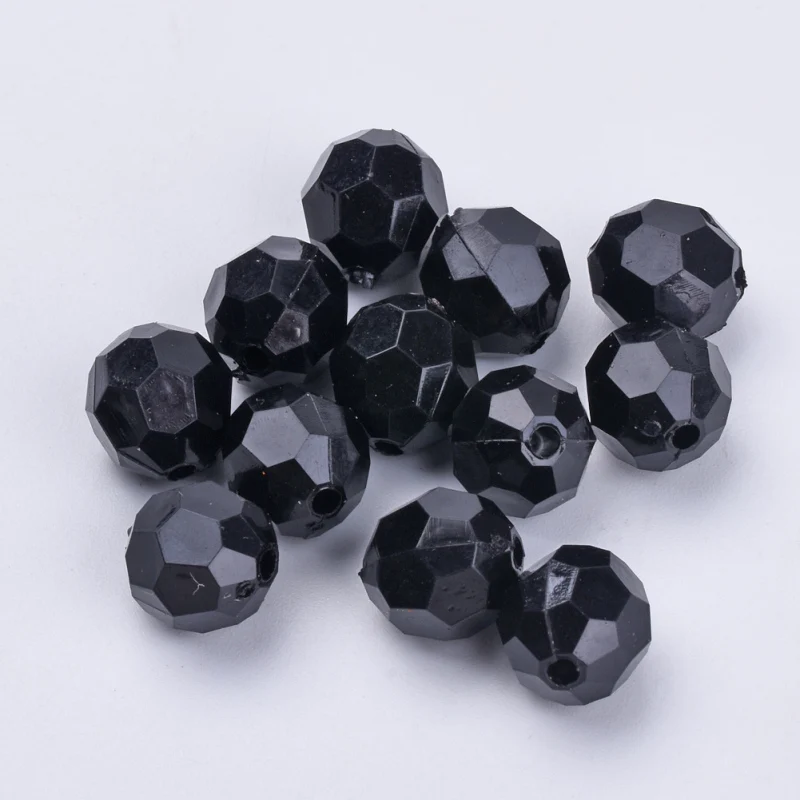 1810 sztuk/500 g Koraliki akrylowe Fasetowane okrągłe czarne 8x7 mm Otwór: 1,5 mm