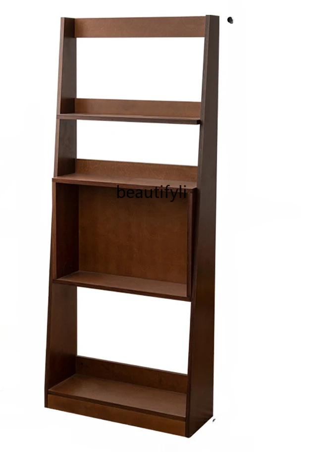 Solid Wood Floor Storage Rack Mid-Ancient Wall Storage Rack South Korea Ins Style Magazine Bookshelf Multi-Layer Board