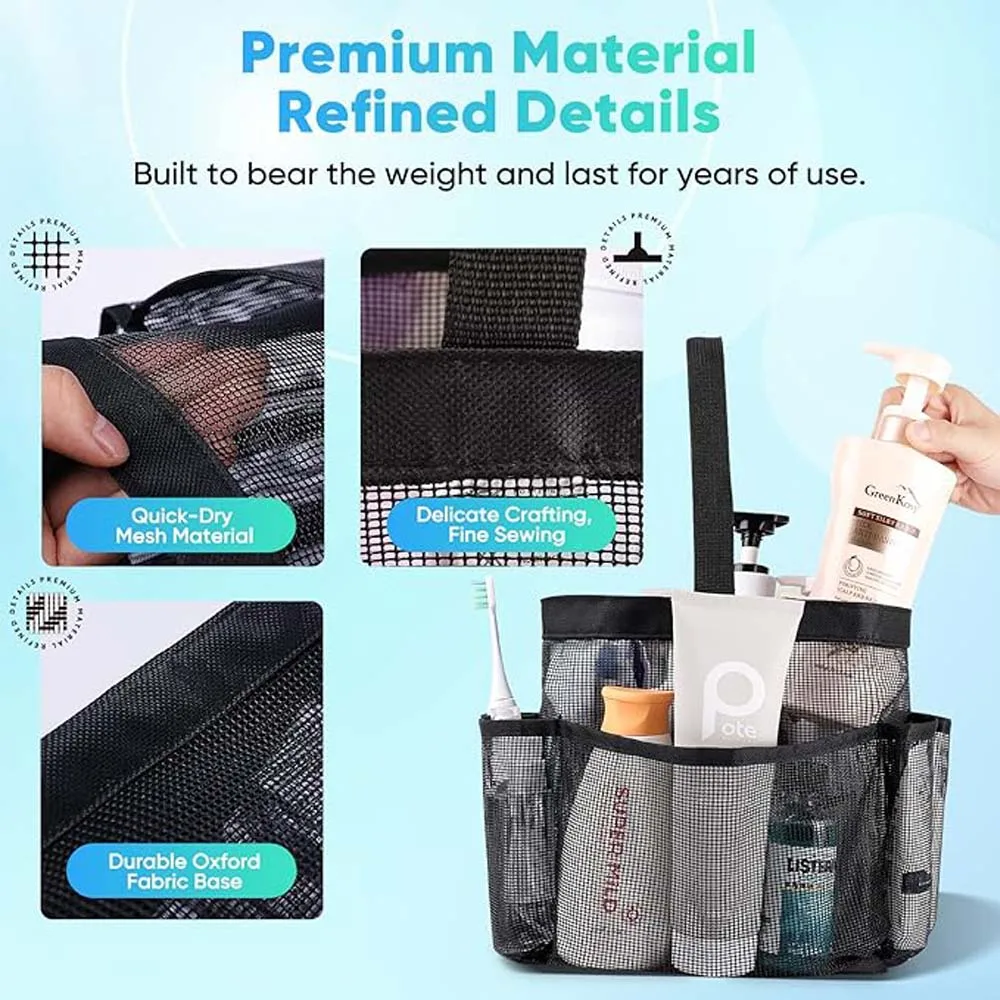 1pc Large Capacity Mesh Toiletry Bag, Portable Handbag for Going Out, Polyester Black Beach Bag, Suitable for Outdoor Play