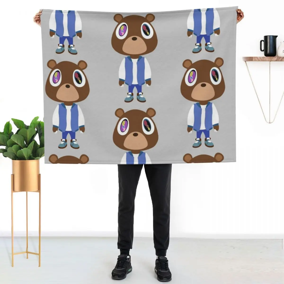 Kanye Bear Throw Blanket Travel Size Cozy Blanket for Plane Train