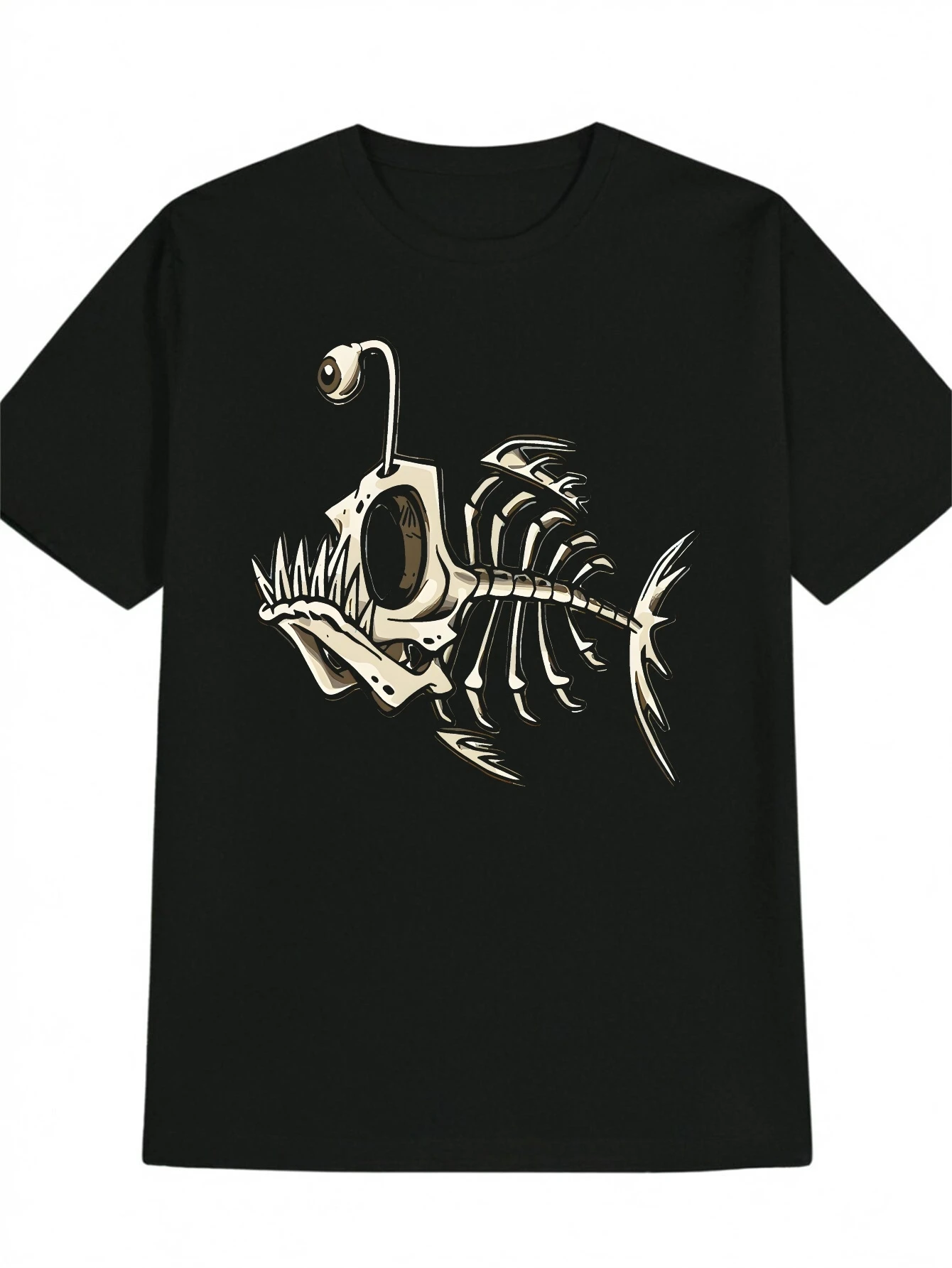 Fishbone Long Neck Print Pattern Men'S Casual Round Neck T-Shirt, Soft Comfortable Wrinkle-Resistant Men'S Top, Machine Washable Non-Pilling, Easy Dry And Care High V Short Sleeve T-Shirt, Durable And Non-Deformable, Suitable for Daily Wear