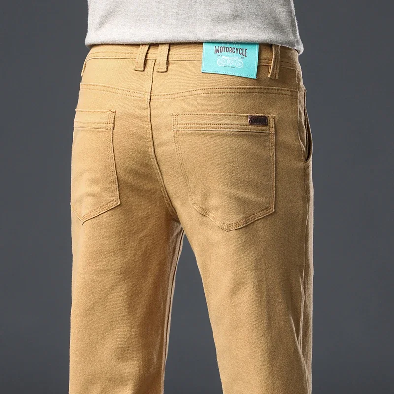

2026 Men's Straight Jeans Cotton Soft Comfortable Elastic Fit Business Casual Trousers Fashion Korean Khaki Denim Pants