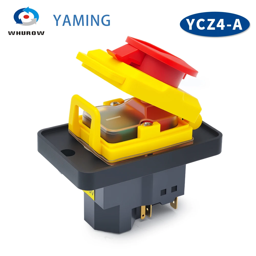 400V 7 Pins Electromagnetic Switch Starter On Off 15A With Protection Cover Waterproof Momentary Reset Push Button YCZ4-A