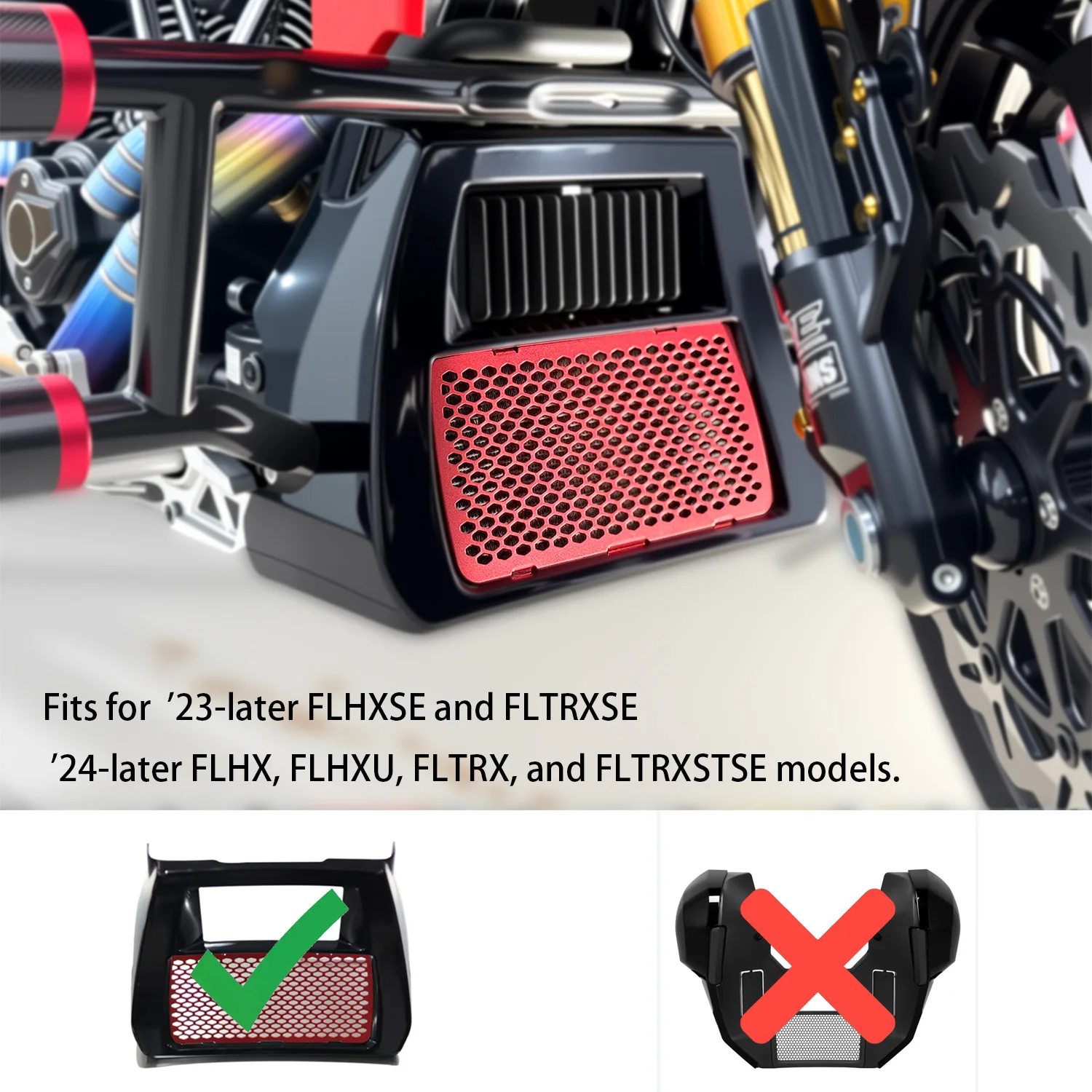 Motorcycle Parts Aluminum Oil Cooler Cover Protection Colored for Harley '23-later FLHXSE and FLTRXSE '24-later FLHX FLHXU FLTRX