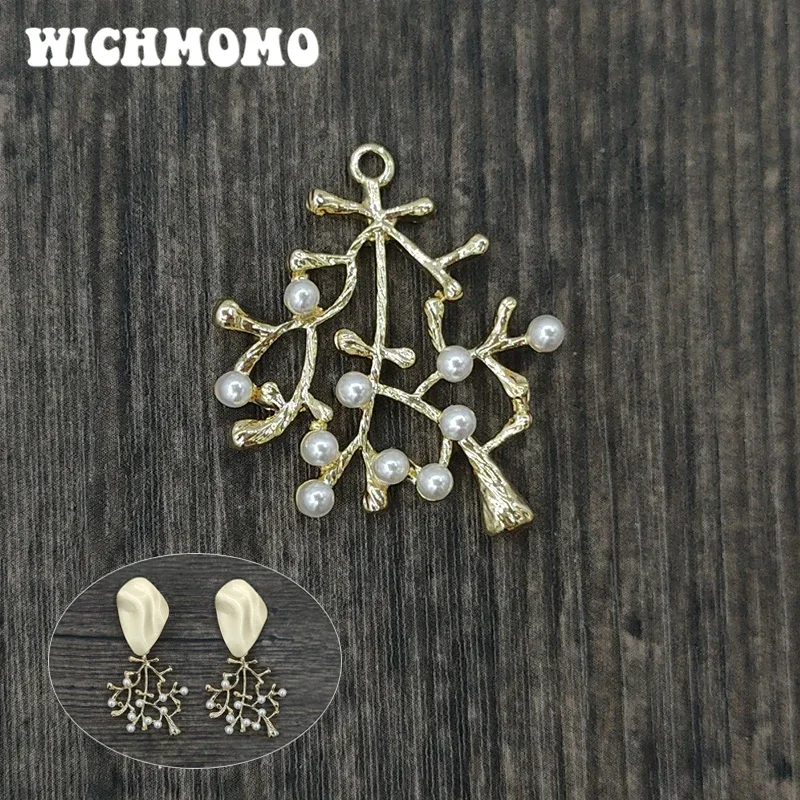 New 3 Pieces High Quality Zinc Alloy Tree Inlay Acrylic Pearl Charms Pendants for DIY Earrings Necklace Jewelry Accessories