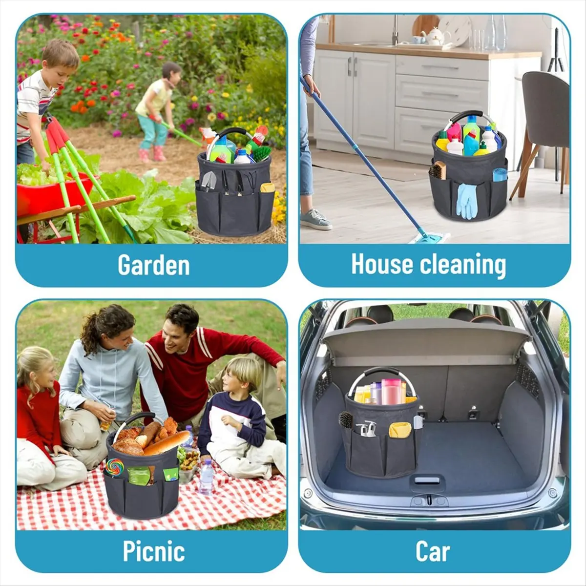 

Портативный органайзер для чистящего ведра A25I, складная коробка для чистки с 6 карманами и ручкой, портативная сумка для чистки для сада на открытом воздухе