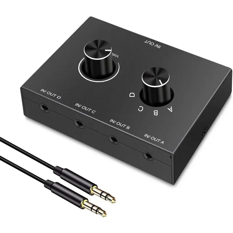 2/4 Way 3.5mm Bi-Directional Audio Switcher 2 In 1 Out 4 In 1 Out Splitter Box Mute Button For Headphone PC Phone