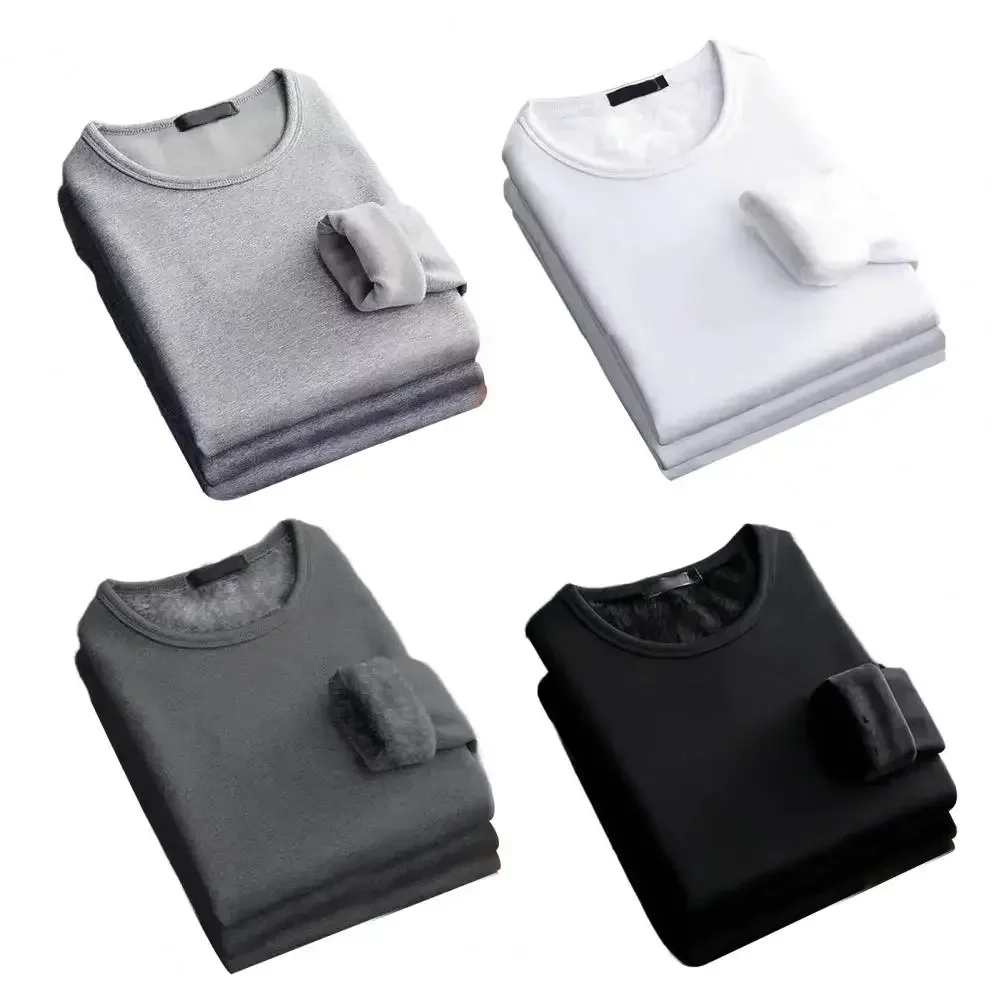 Herbst-Winter Herren Langarm-Oberteil aus dickem Samt für junge Männer, V-Ausschnitt, schmale Passform, einfarbiges, warmes T-Shirt, Basis-Shirt – Detail 5