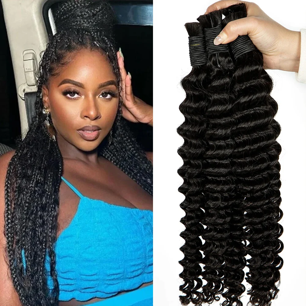 

22 Inch Human Braiding Hair for Boho Braids Deep Wave Bulk Human Hair for Braiding Human Hair Micro Braiding 2Bundles/Pack