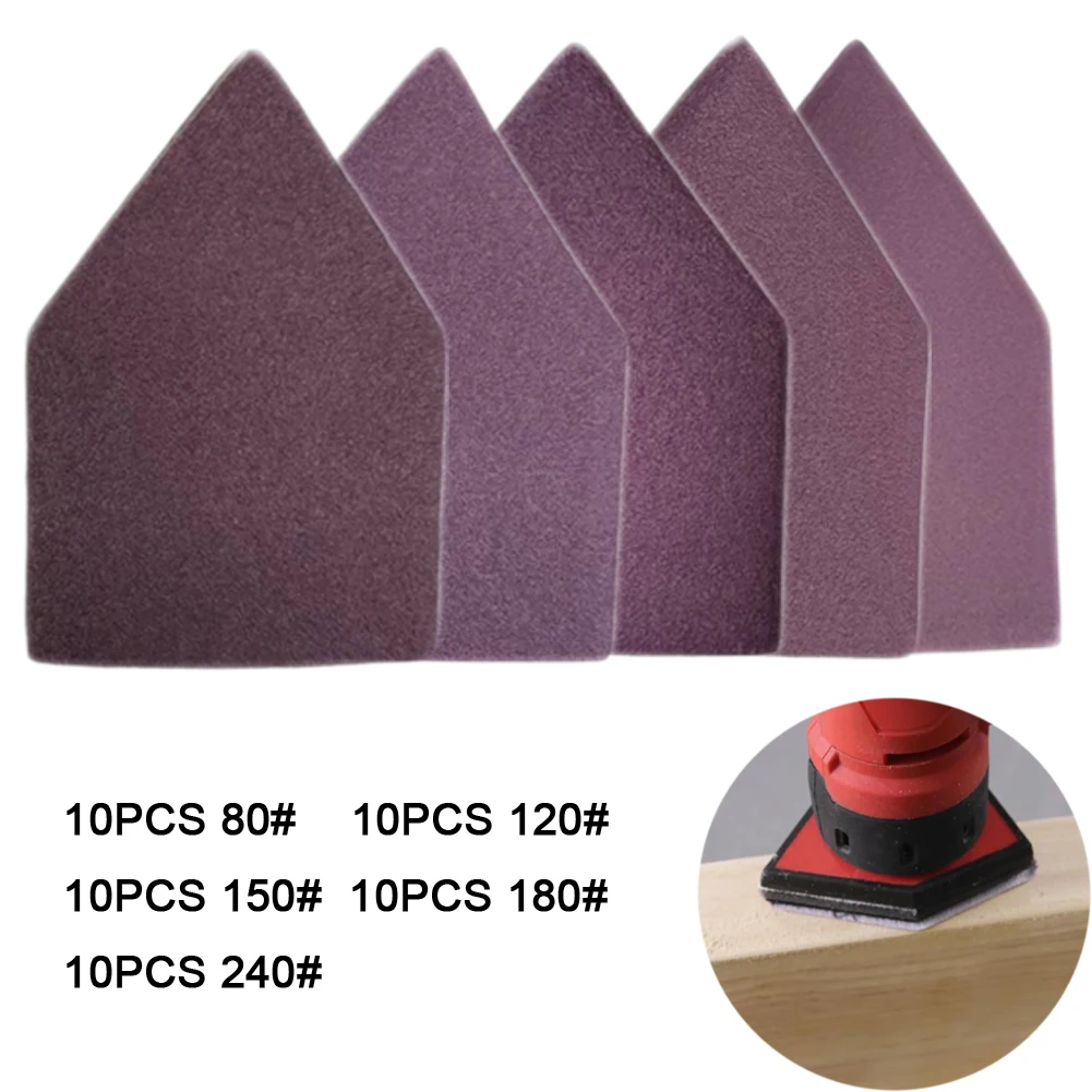 50pcs 92x65mm Triangular Sanding Pads 80/120/150/180/240 Grit For Detail Sander Wood Furniture Restoration DIY Kit
