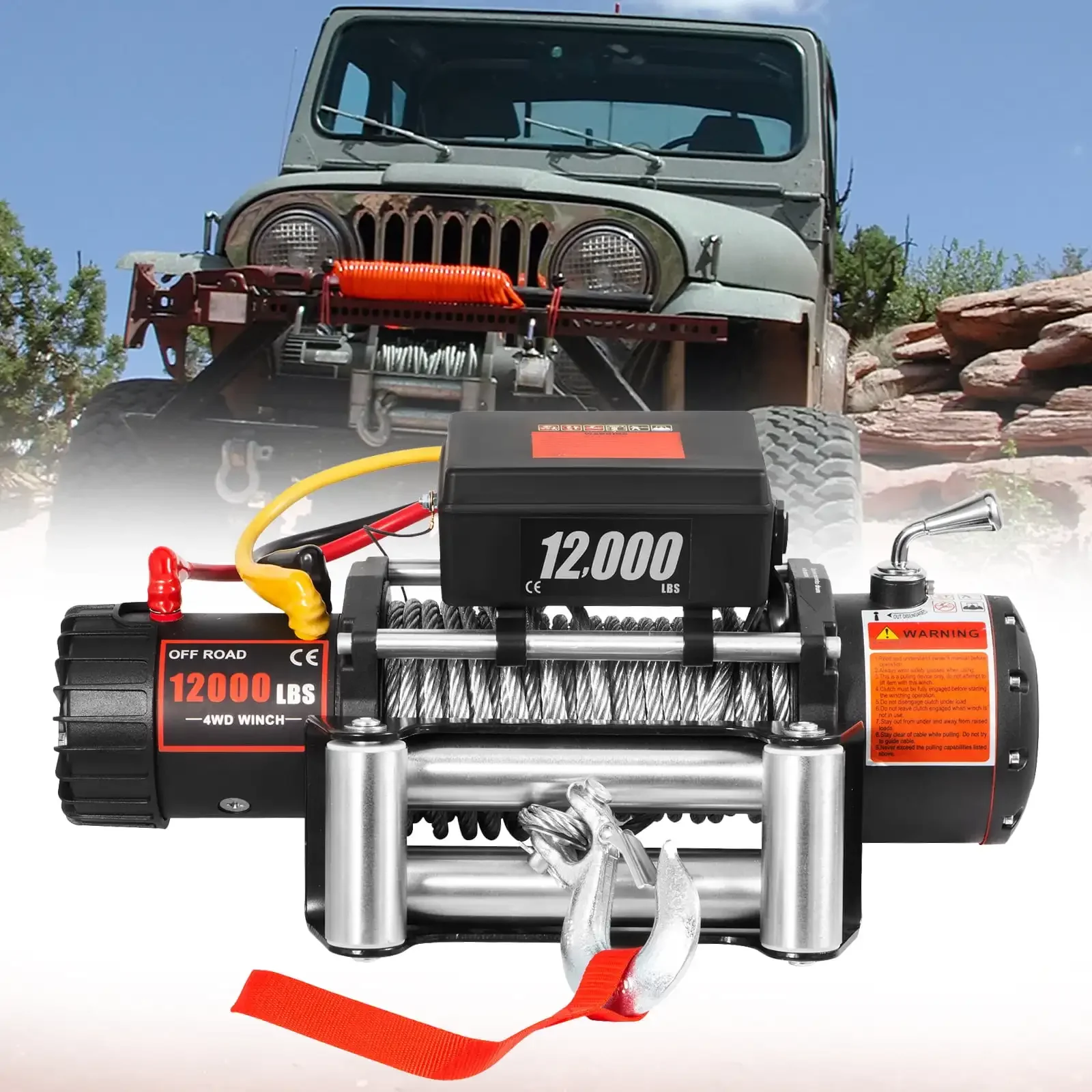 Truck 12000lb Electric 85ft/26m Steel Cable 12V Power Jeep with Wireless Remote Control and Powerful