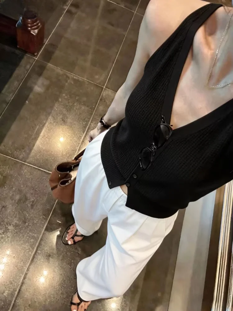Y2k Knitted Halter Top Women Sexy Backless Fashion Slim Fit Slim Fit Ropa Mujer Korean Solid Summer Single Breasted Vest