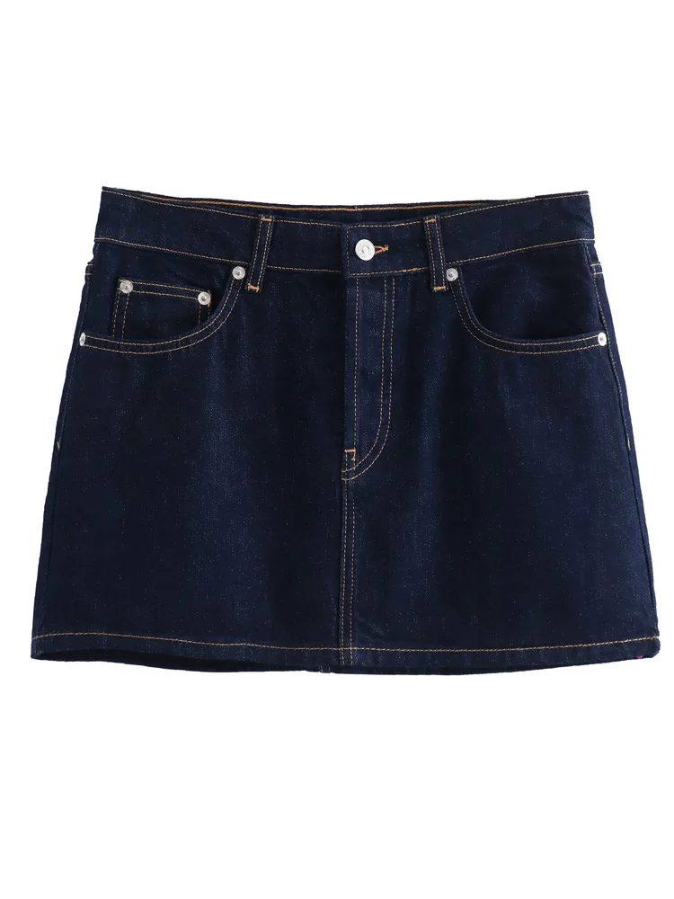 

KAOPU ZA Women with five-pocket denim mini skirt vintage mid-rise zip fly female skirts mujer