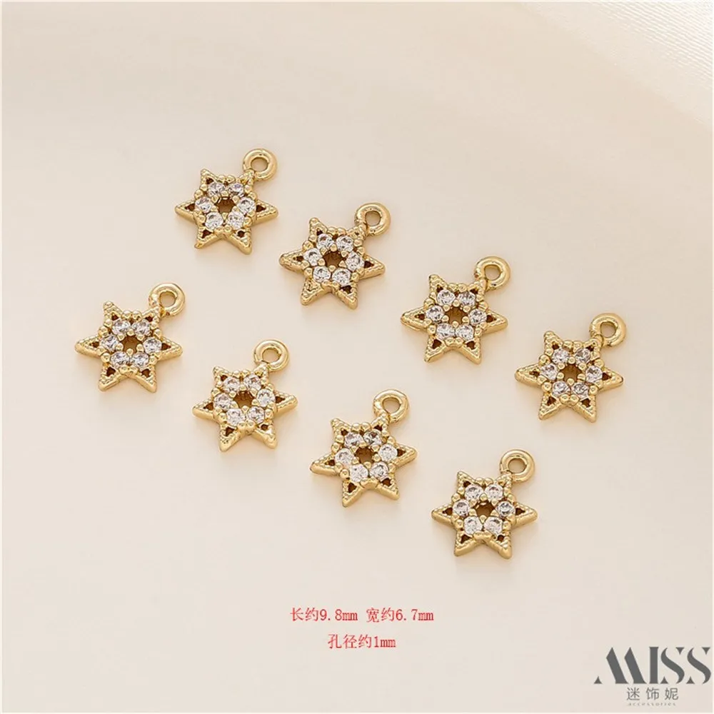 14K Gold Color-preserving Hexagonal Star Zircon Pendant DIY Accessories Handmade Bracelets Necklaces Jewelry Charm Pendants