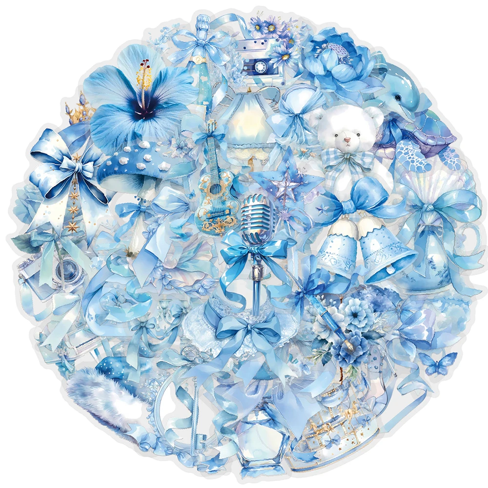 

10/30/60pcs Cute Cartoon Blue Bow Aesthetic Stickers Kawaii Girl Sticker Water Bottle Phone Notebook Decals Decoration Supplies