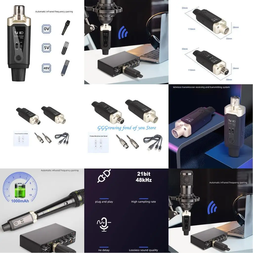 

H9EB Wireless Microphone System with Transmitter and Receiver Clear Sound Quality Plug and use 500-980mhz/16Channel