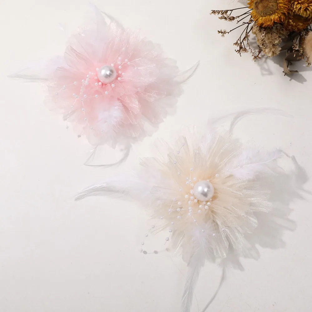 Staccabile Organza Retro Perla Piuma Fiore Forma floreale Tessuto fai da te Applique Copricapo Accessori per capelli Materiali