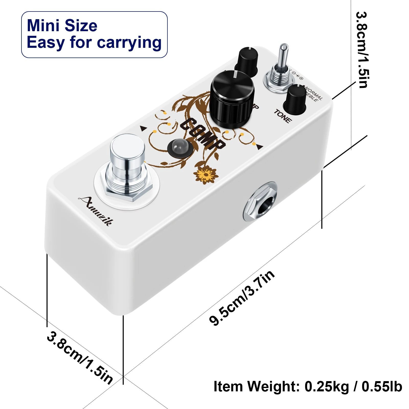 Amuzik Guitar Compressor Pedal for Analog Compression Effect Pedal Ultimate Comp Guitar Effects for Electric Guitar True Bypass