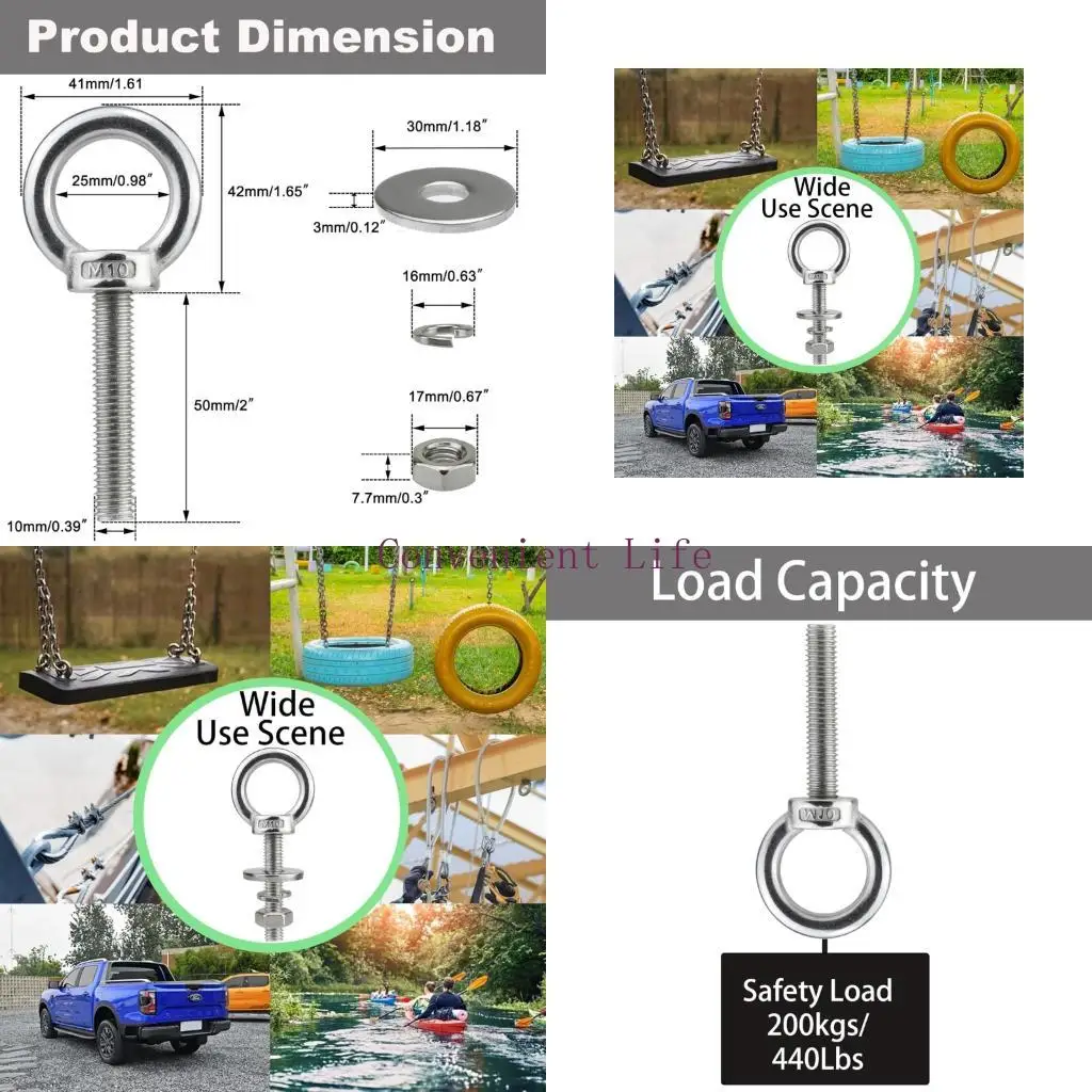 

L1EE Proof Metal eye Bolt M10X50mm 440Lbs Capacity Industrial Fastener Hardware Corrosion Resistant for Heavy Lifting