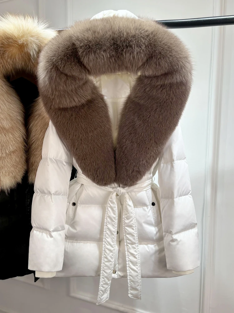 Lagabogy 2025 Top Quality Winter White Goose Down Jacket Women Coat Natural Silver Fox Fur Hooded Thick Female Waterproof Parkas