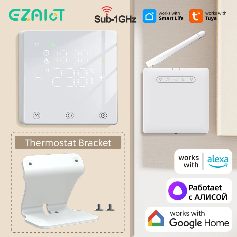 

Tuya Smart WiFi термостат отопления водяной/газовый котел RF433 беспроводной пульт дистанционного управления с питанием от батареи Alexa Google Home