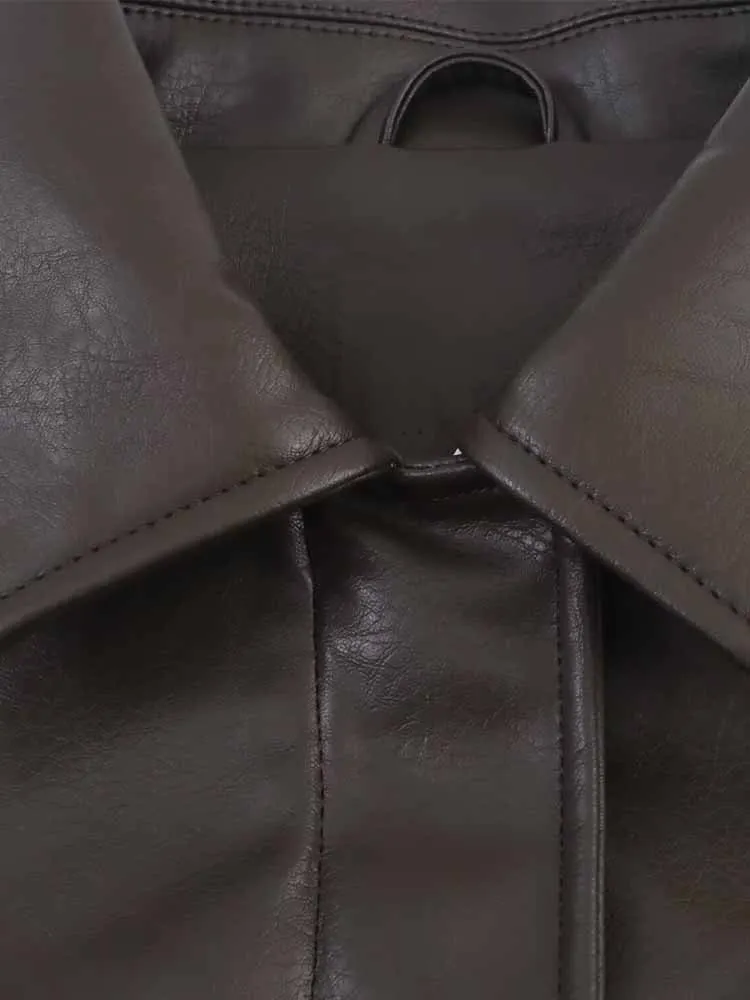 Estilo europeu e americano outono nova moda feminina design sentido versátil bolso decoração imitação casaco de couro