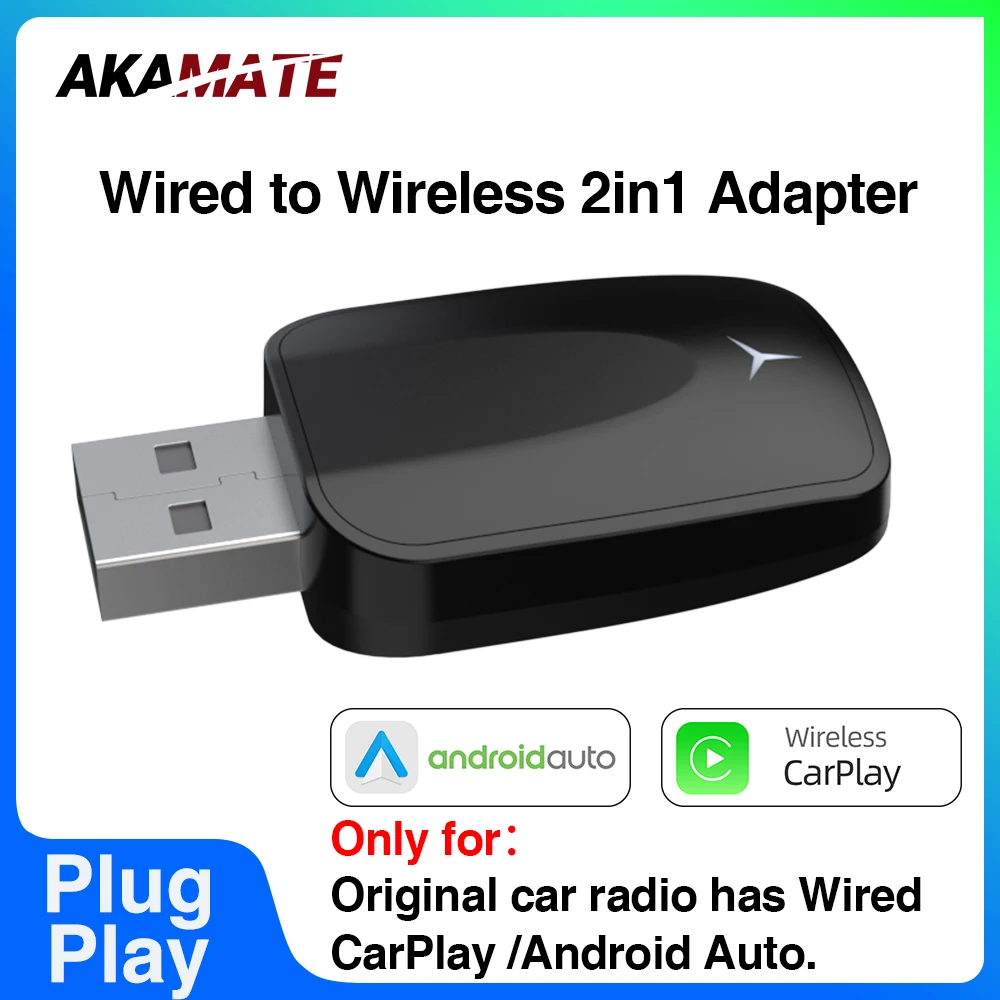 2in1 Wireless CarPlay Wireless Android Auto Adapter Plug and Play Bluetooth für Original Autoradio mit kabelgebundenen CarPlay-Fahrzeugen