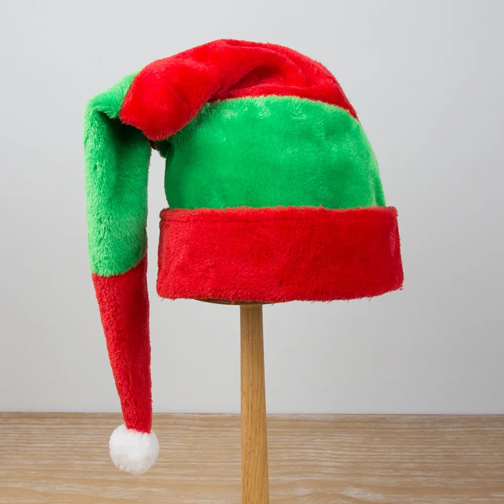 Sombrero de Navidad a rayas rojas y verdes, sombrero de elfo divertido extendido de felpa, suministros de decoración para vestir el día de Navidad y Halloween