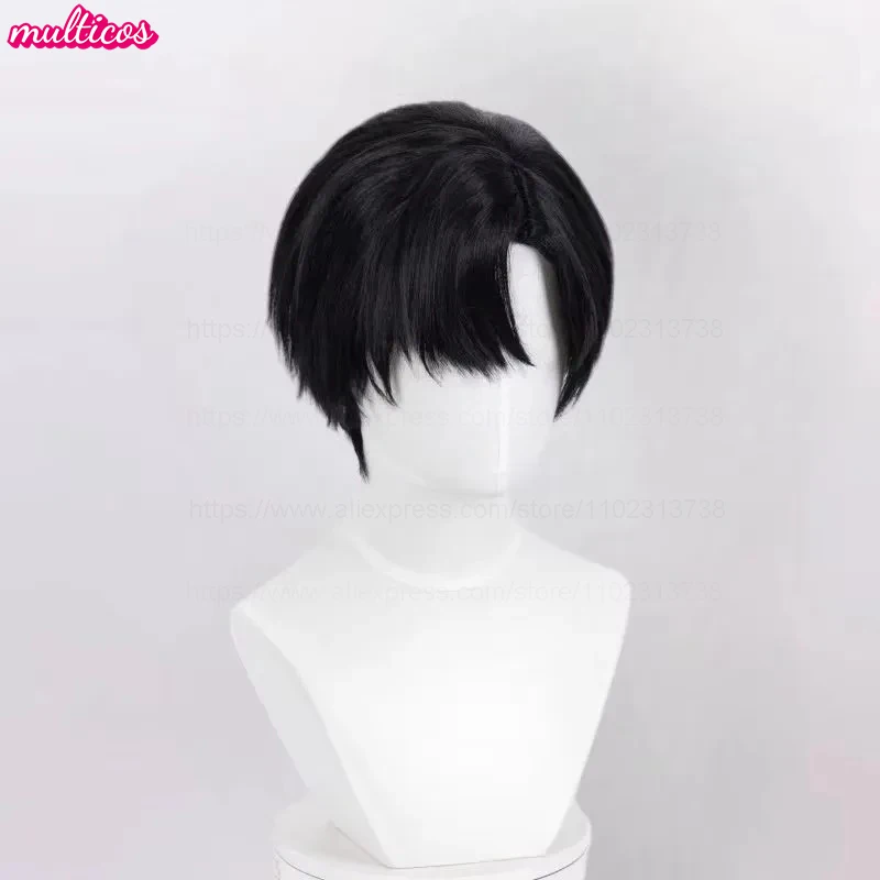 عالية الجودة إيفان شعر مستعار تأثيري قصير أسود مقاومة للحرارة الاصطناعية الشعر أنيمي لعبة حفلة الهالوين لعب الأدوار الباروكات + غطاء شعر مستعار #3