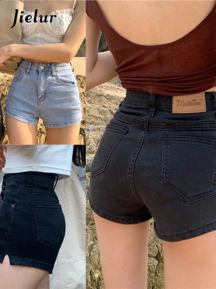 

Jielur High Waist Clothing Korean Vintage Hot Summer Wide Leg Fashion Short Pants Women Elastic Sexy Casual Denim Shorts Female