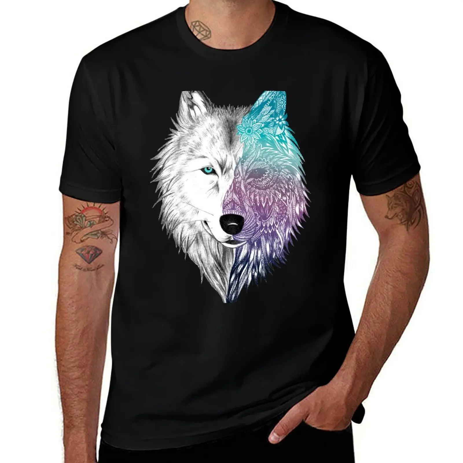 Wolf Mandala Zidika T-Shirt Large Size Casual Tee Shirt