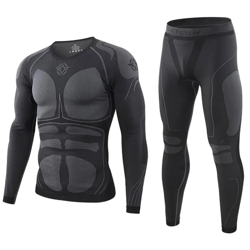 Men Long Sleeve Tracksuits Elastic Tight Fitness Training Exercise Clothes Suits Outdoor Workout Fleece Underwear Male Uniform