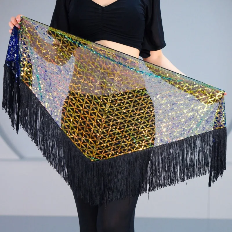 Costume da danza del ventre da donna Sciarpa triangolare con nappa con paillettes Sciarpa in vita per pratica di danza orientale per adulti Bambini anziani