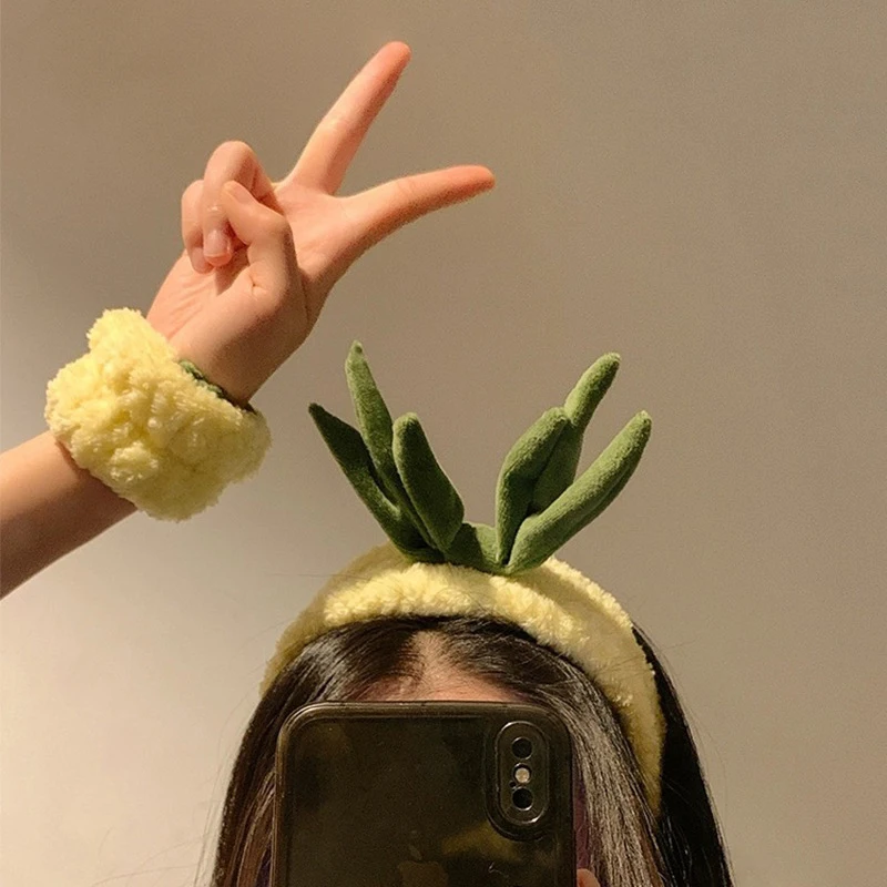 Fascia per capelli con ananas giallo lavare le fasce per capelli per il viso cerchi per capelli ragazze spesse e carine fasce per capelli in peluche fascia per capelli accessori per capelli di moda