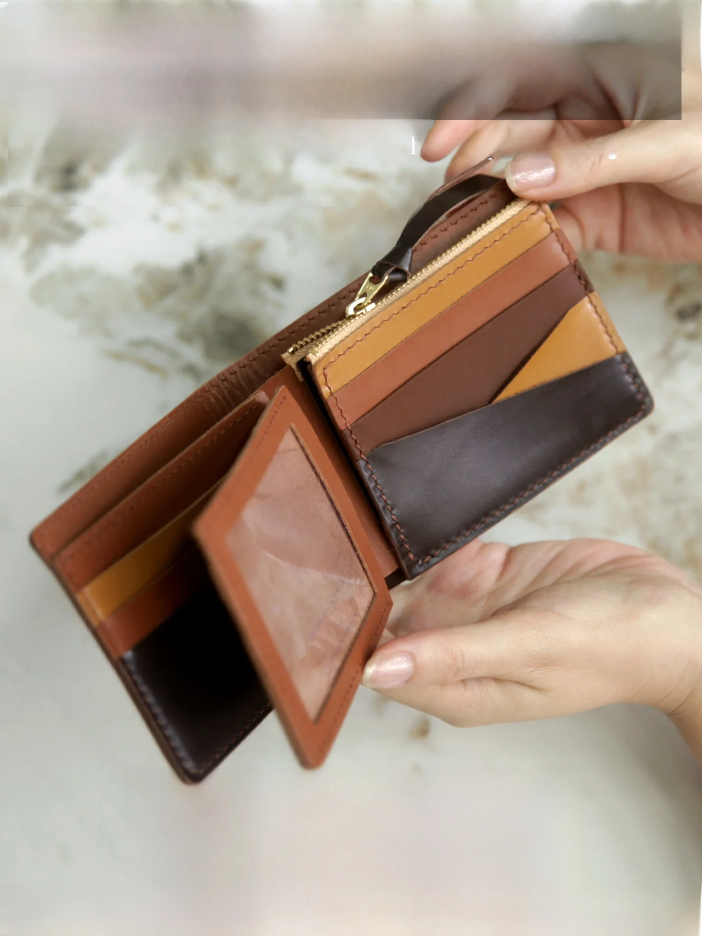 handmade-wallet-diy-material-kit-zipper-coin-purse-three-leather-silver-for-husband-dad-short-style-horizontal-shape-cowhide