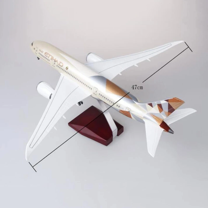 43cm Airplane Toy b787 Aircraft Etihad Air Airplane Model Resin with Light & Wheel Planes Airplanes Decoration Home Plane Toy