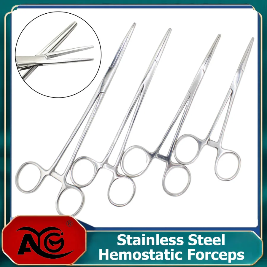 

AG 1Pcs Stainless Steel Hemostatic Forceps Surgical Forceps Tool Hemostat Locking Clamps Forceps Curved/Straight Tip