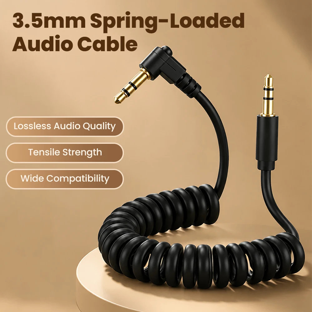 3.5mm Bend Male to Male Car Spring Audio Cable Durable Audio Line for Vehicle Applications