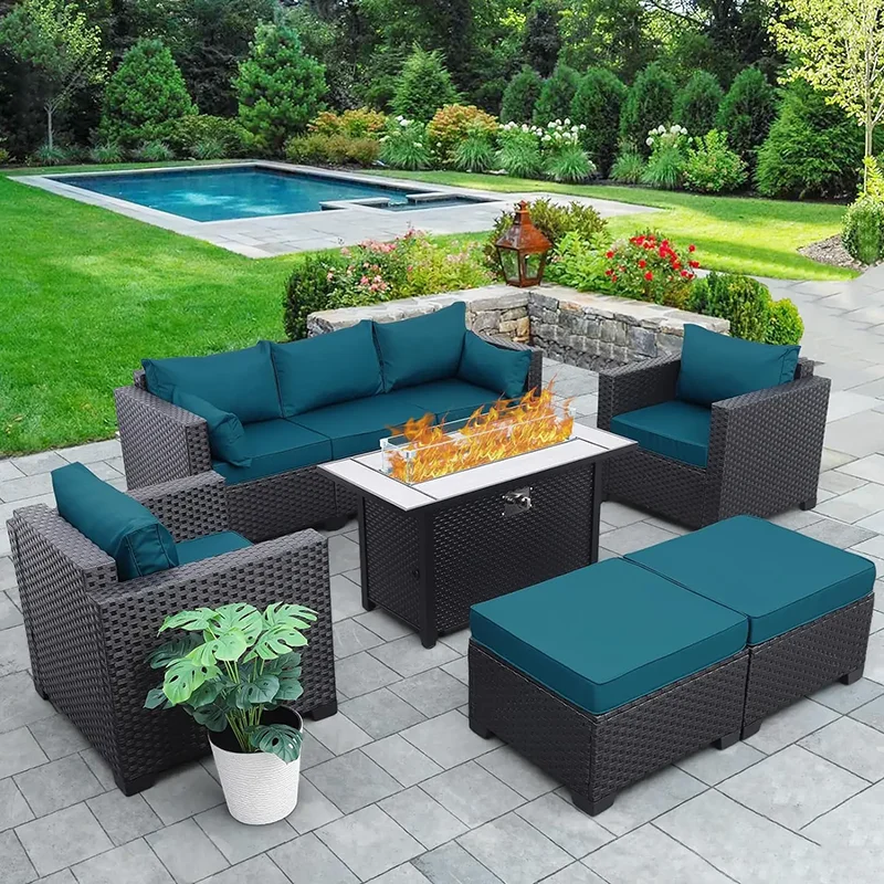 

Outdoor Lounge Sofa Daybed,6 Piece Patio Sofa, Modern Beach Chairs Anti-slip Mat, Waterproof Cover, Table Patio Furniture Set