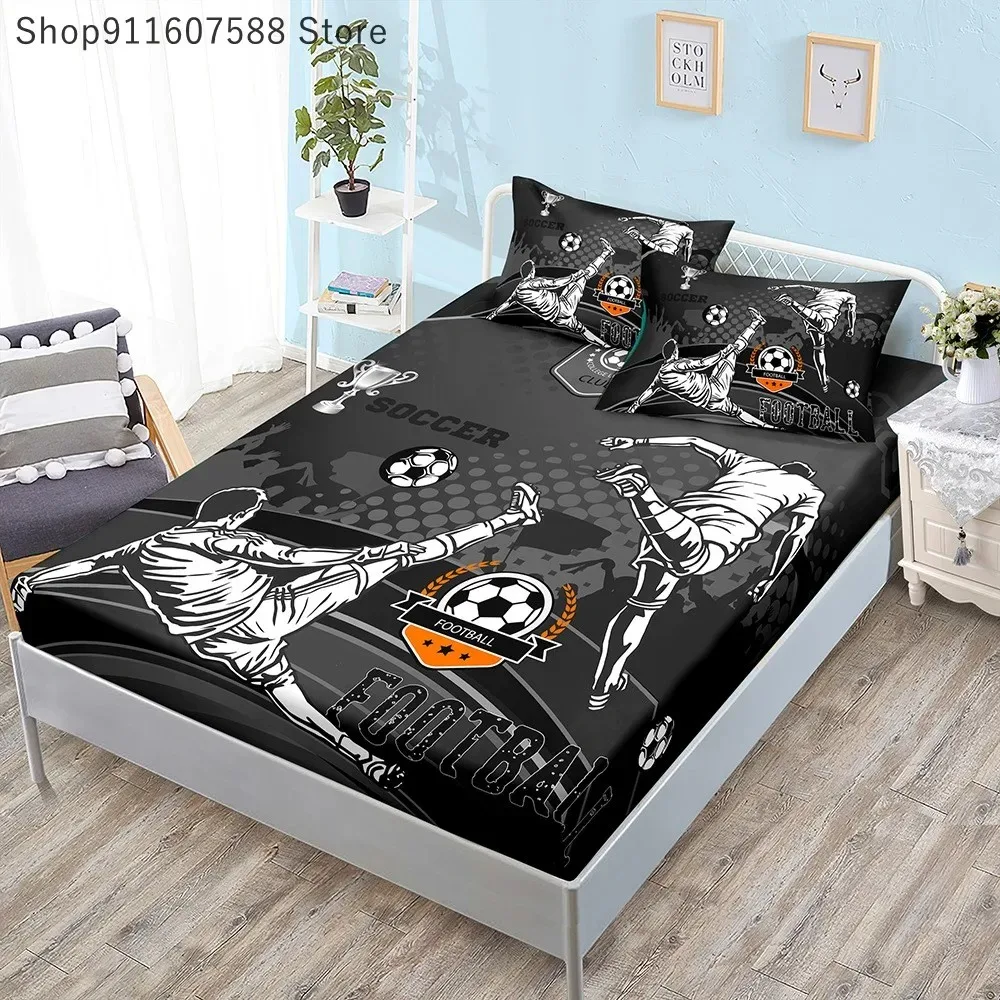 Soccer Football Bed Sheet Set Cartoon Digital Print Polyester Bed Flat Sheet and Pillowcase 2/3pcs Bedding for Boys Teens Child